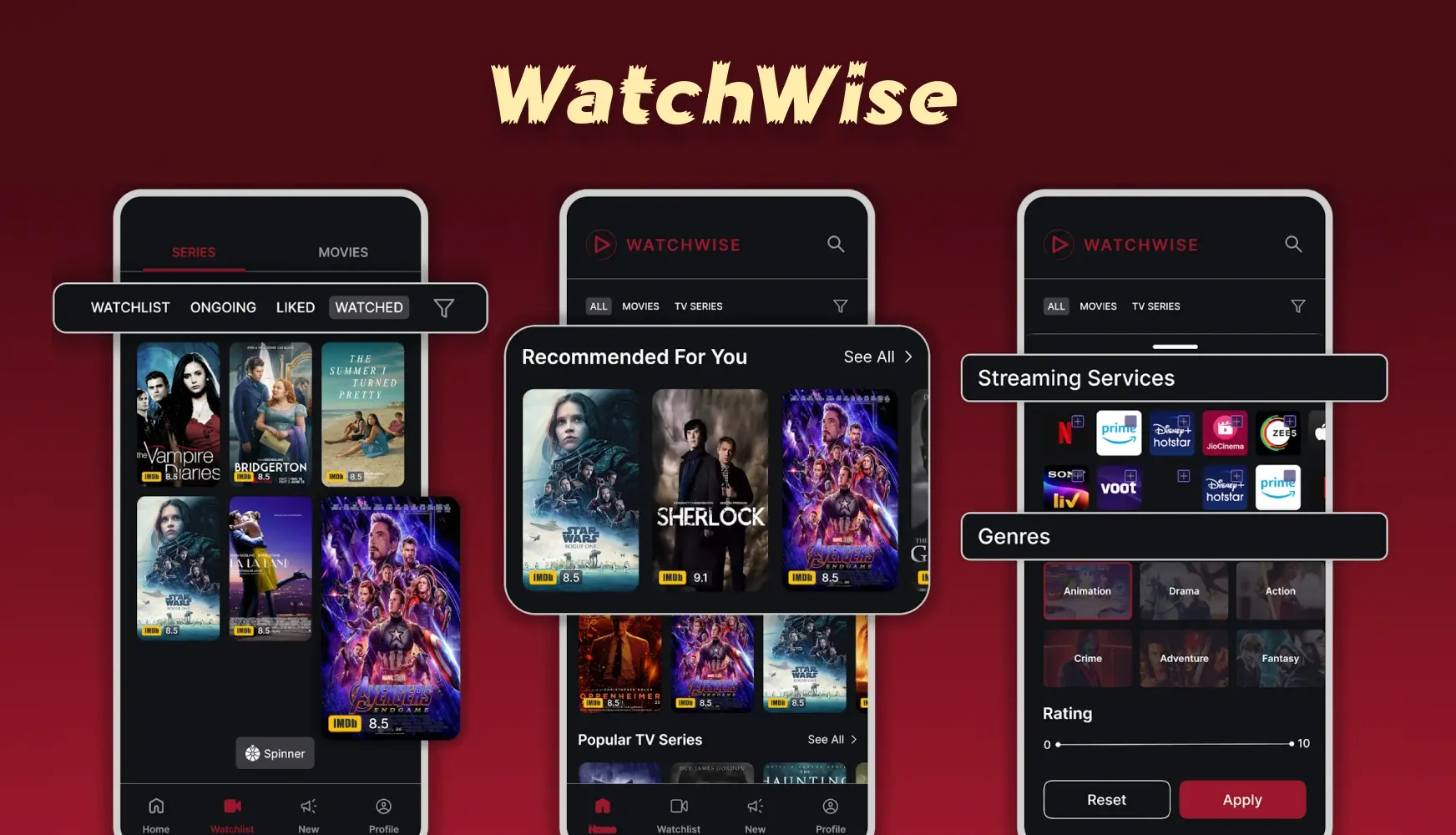 Screenshot of the Watchwise app interface for personalized movie recommendations.